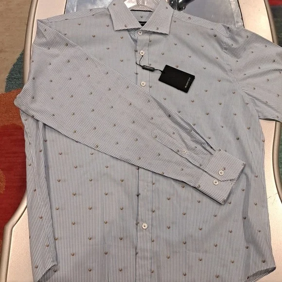Bugatchi, smiley facemedium, Lt Blue Striped, Long Sleeve Casual Shirt, 24" P2